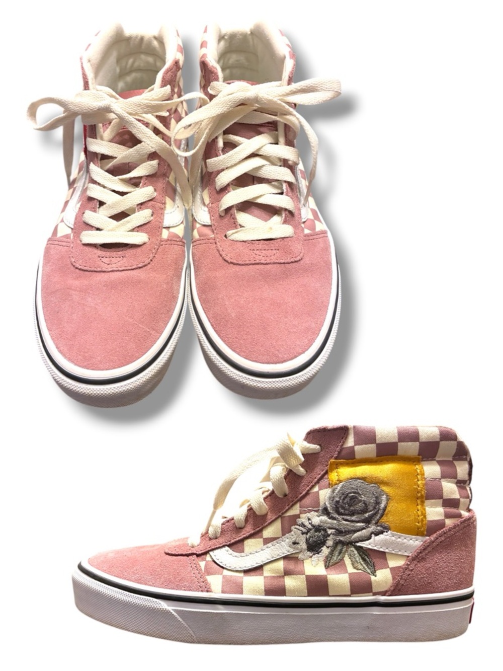🌹 Vans Sk8-Hi Pink Checkerboard Rose Embroidered Sneakers Women’s 7.5